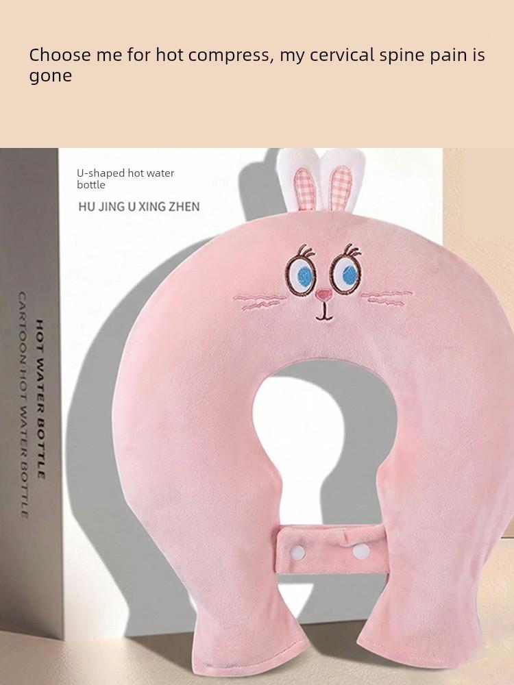 U-Shaped Hot Water Bottle, Cartoon Cute Design, Neck and Shoulder Warmer, Cervical Spine Heat Therapy, Warm Water Bag for Neck, Removable and Washable