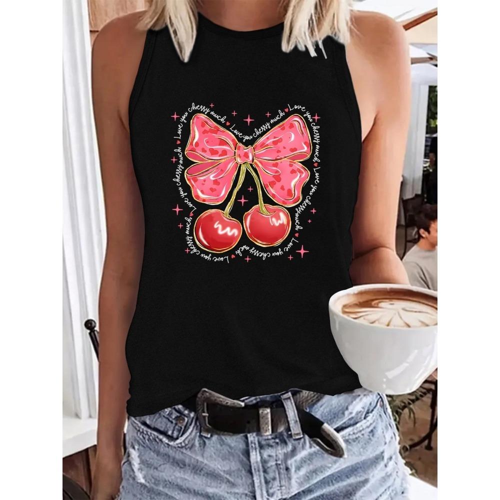 Everyday Urban Casual Ladies Tank Top 3D Cherry Print Women's Sleeveless T-shirt Summer Street Fashion Ladies Tank Top