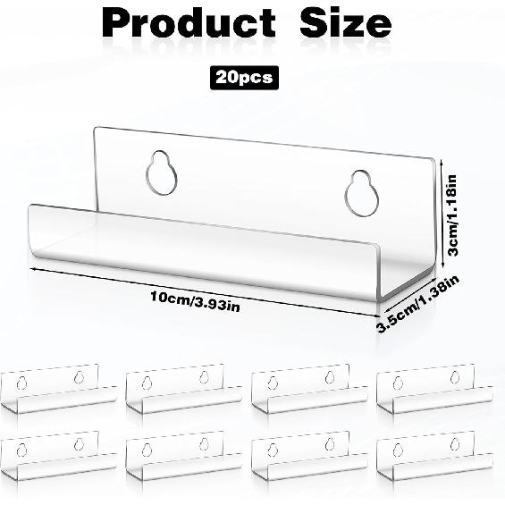 20 Pack Vinyl Record Display Shelf Wall Mount, 4 Inch Clear Record Holder Floating Shelves Acrylic Album Display Holder for Decorate Your Office Home