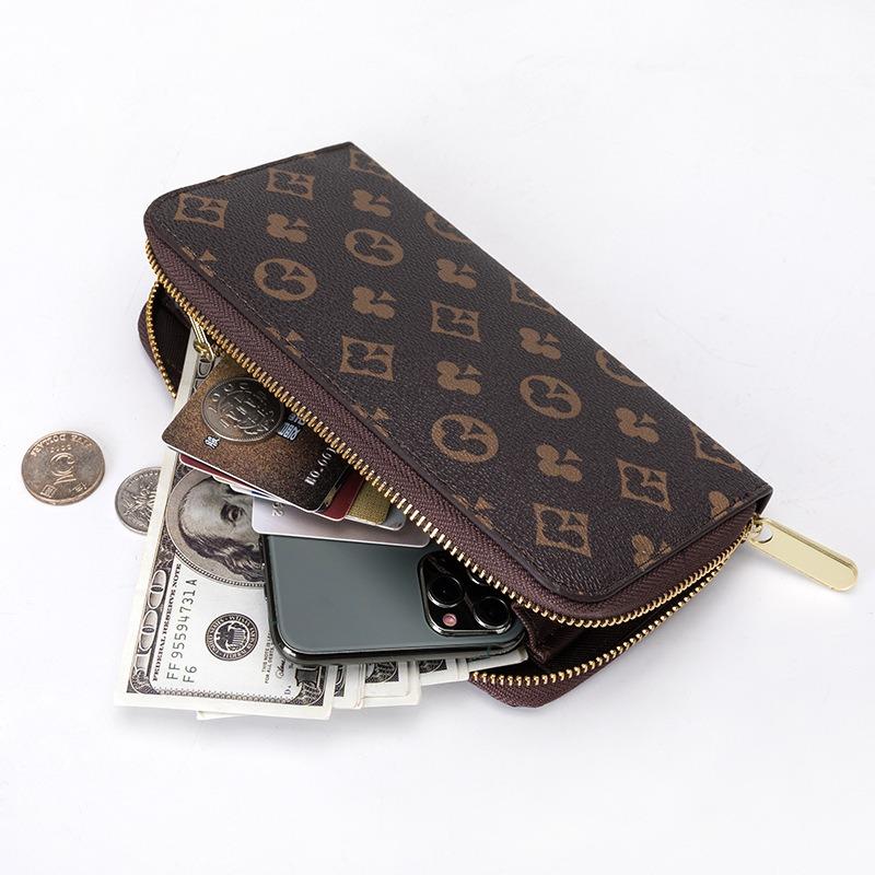 New trendy unisex zipper bag printed large capacity wallet card bag change mobile phone bag long wallet