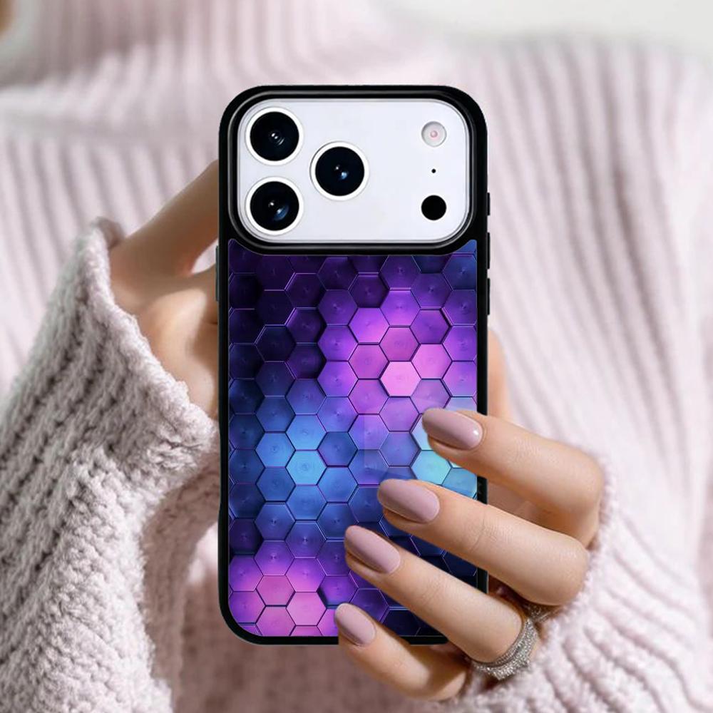 Carbon Fibre Futuristic Neon honeycomb Phone Case For Apple iPhone 17 Air 16E 15 14 Plus 13 12 11 Pro Max Mini Funda Cover