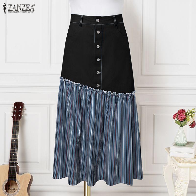 ZANZEA Fuste Midi Largi de Vară Casual pentru Femei