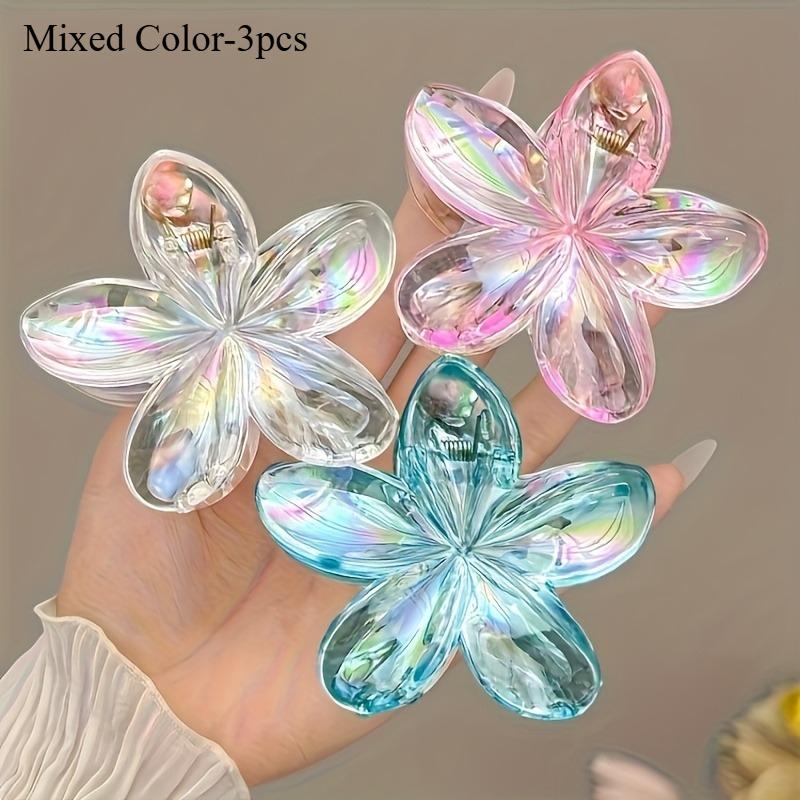 3pcs Transparent Egg Flower Hair Clips | High Ponytail Claw Clips, Simple Fresh Daily Wear Shark Clips for Spring and Summer