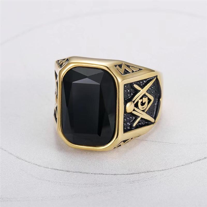 

Stainless Steel Color Stone Freemasons Ring Punk Biker Style Golden Silver AG Men Ring Size 7-15 7
