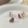 Red Heart Beaded Earrings Light Luxury Minimalist Elegant Versatile Jewelry for Women