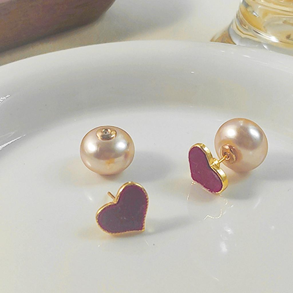 Red Heart Beaded Earrings Light Luxury Minimalist Elegant Versatile Jewelry for Women
