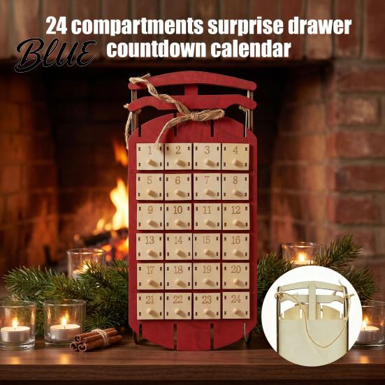 Holiday Surprise Storage Drawers Desktop Calendar 24-Day Sleigh Advent Box Wooden Countdown with Calendar Christmas