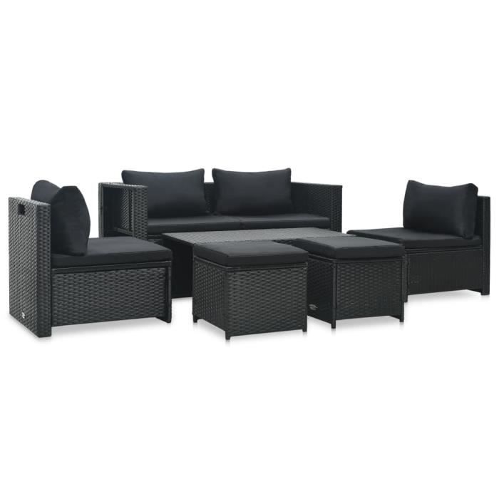 VidaXL Salon de jardin 6 pcs avec coussins Résine tressée Noir