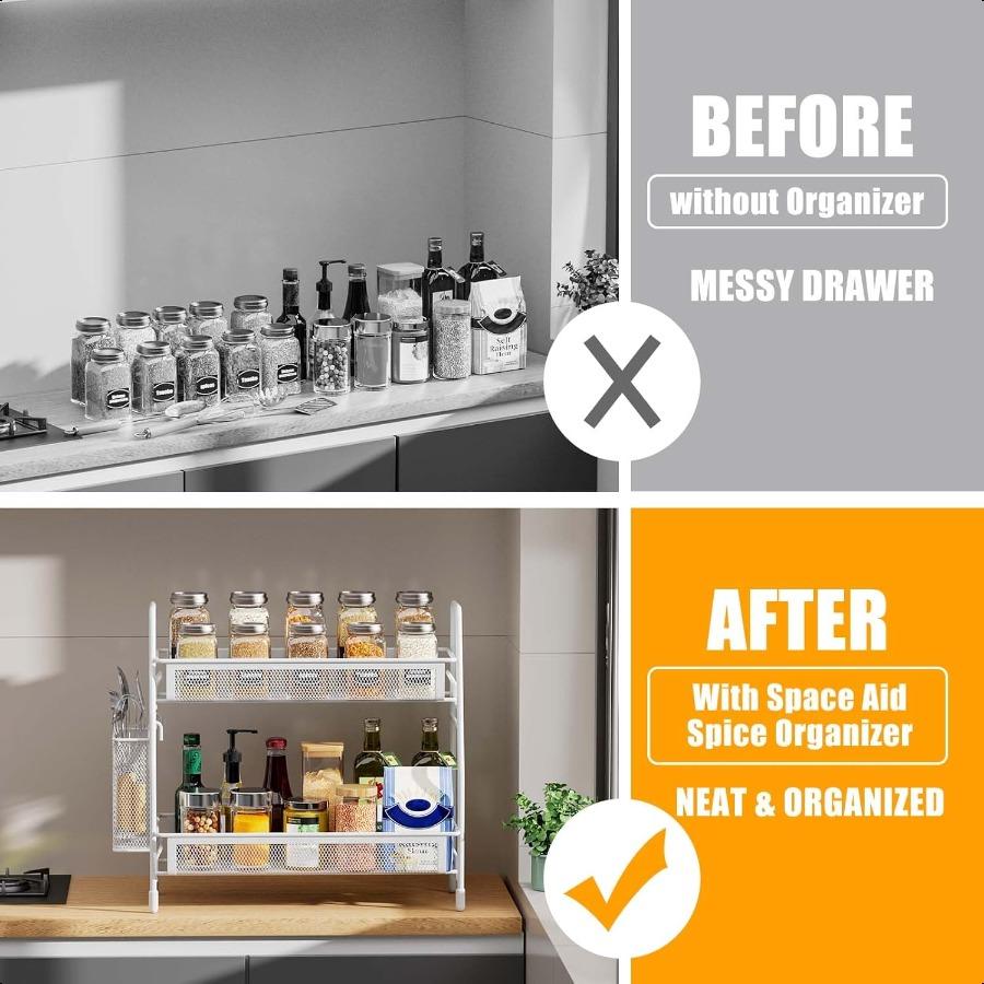 Bathroom Counter Organizer Bathroom Organizer Countertop with Side Basket Kitchen Countertop Organizer Metal Spice Rack Organiz