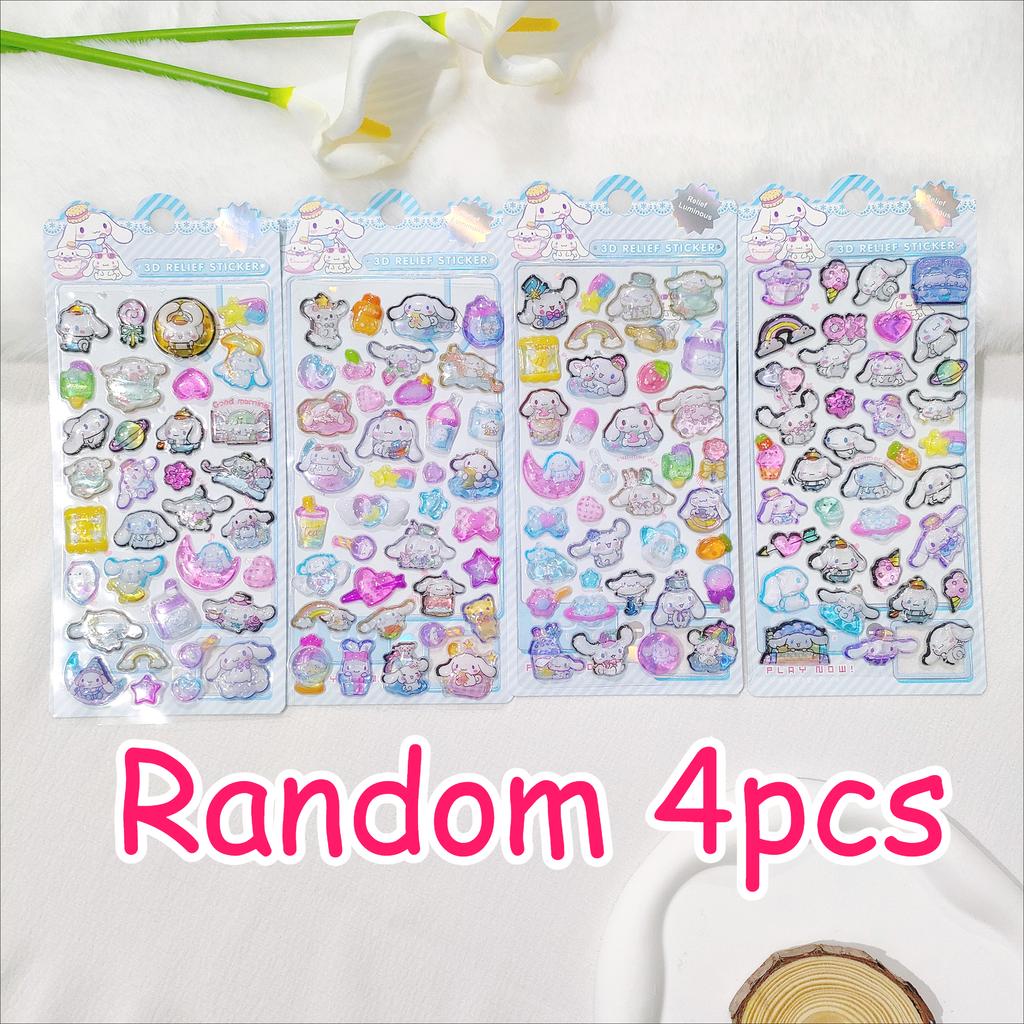 4 Pcs 3D Crystal Glow Stickers - Mix Sanrio Capybara Kuromi Decals Ideal for DIY Handbook Journal & Decor Gifts