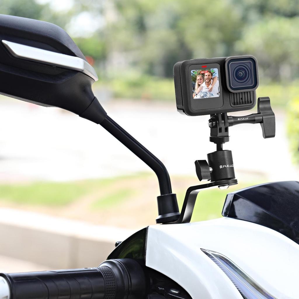 PULUZ Aluminum Motorcycle Rearview Mirror Action Camera Mount Accessory