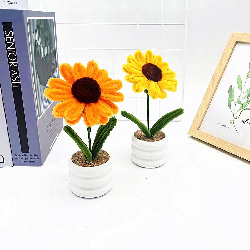 Plush Twisted Rod Sunflower Potted Desktop And Office Decoration Ornament