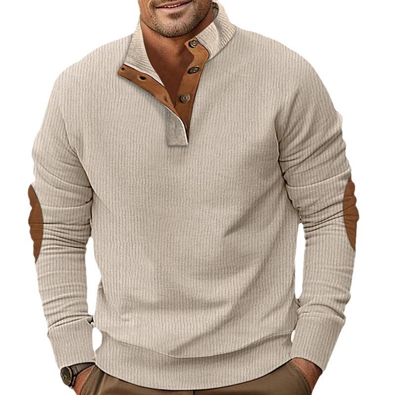 Men's Autumn New Casual Stand Collar Long Sleeve Pit Corduroy Color-blocked Slim Sweatshirt for Men
