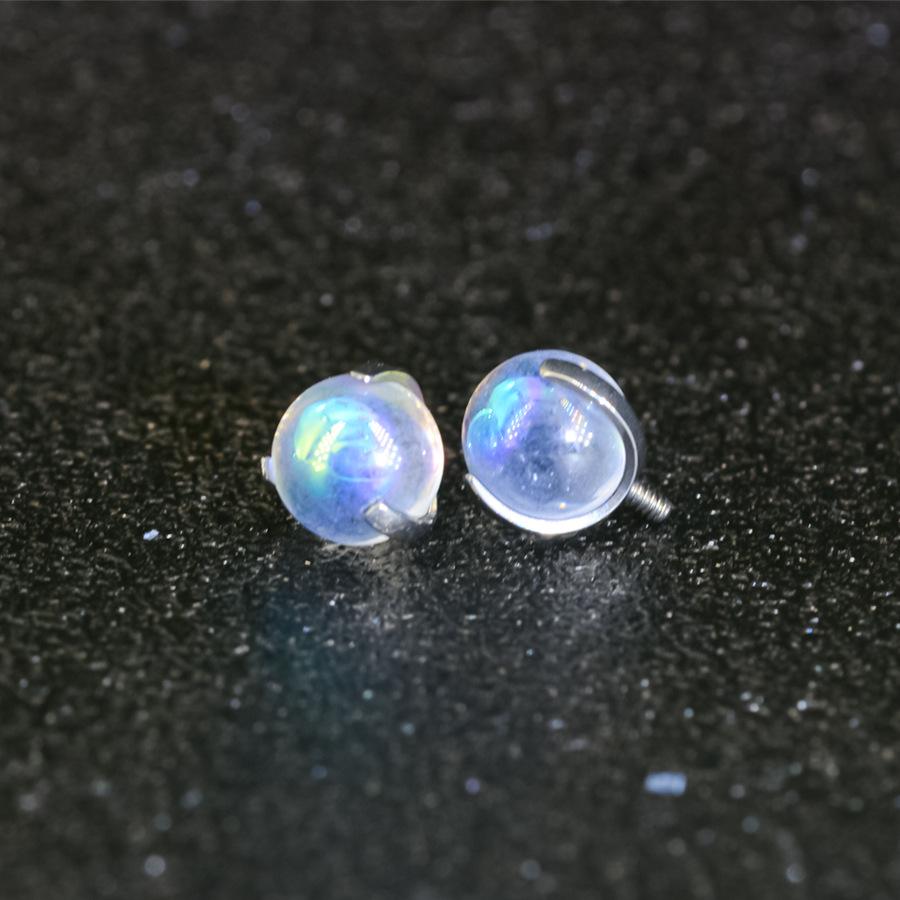 F136 Titanium Zircon Claw Lip Stud Earring with 1.2/0.9 Tooth, 5mm Aurora Ball Piercing Replacement.