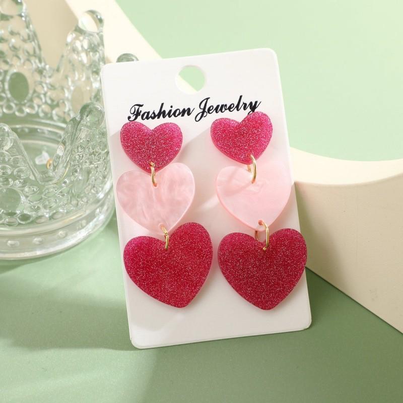 Colorful Valentine's Day Acrylic Heart Earrings with Textured Pendant