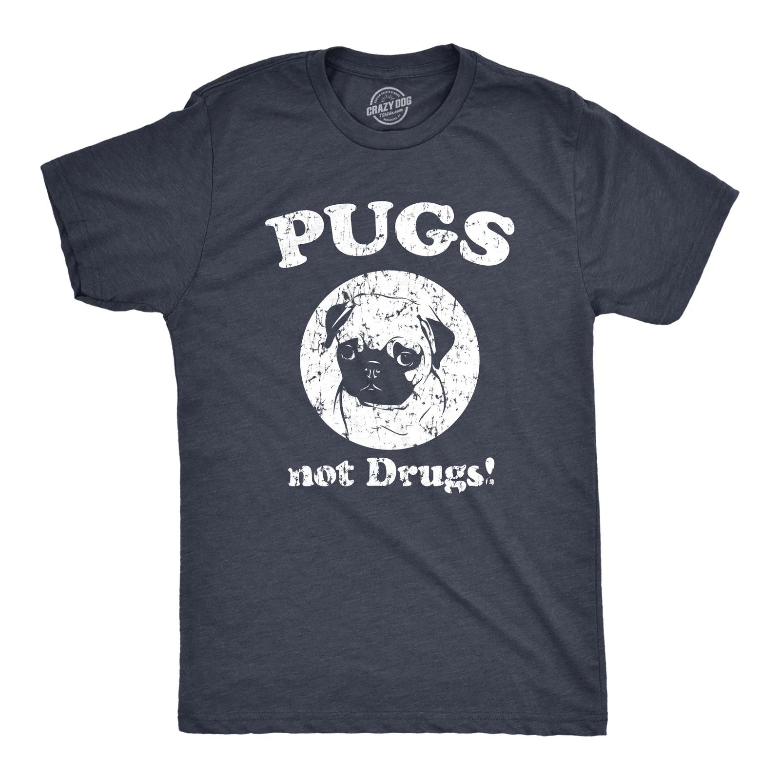 Mens Pugs Not Drugs T shirt Pug Face Funny T shirts Dogs Humor Novelty Tees XXL
