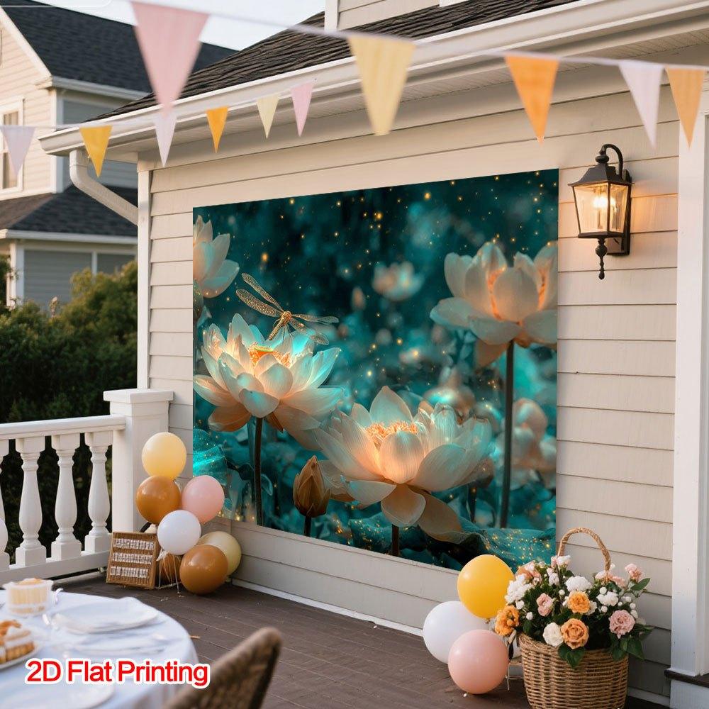 2D Plane Charming Lotus Dragonfly Background Fabric Highly Suitable for Home Garden and Interior Decoration Polyester Fiber