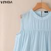 VONDA Summer Women Casual Round Neck Ruffled Loose Sleeveless Tank Tops