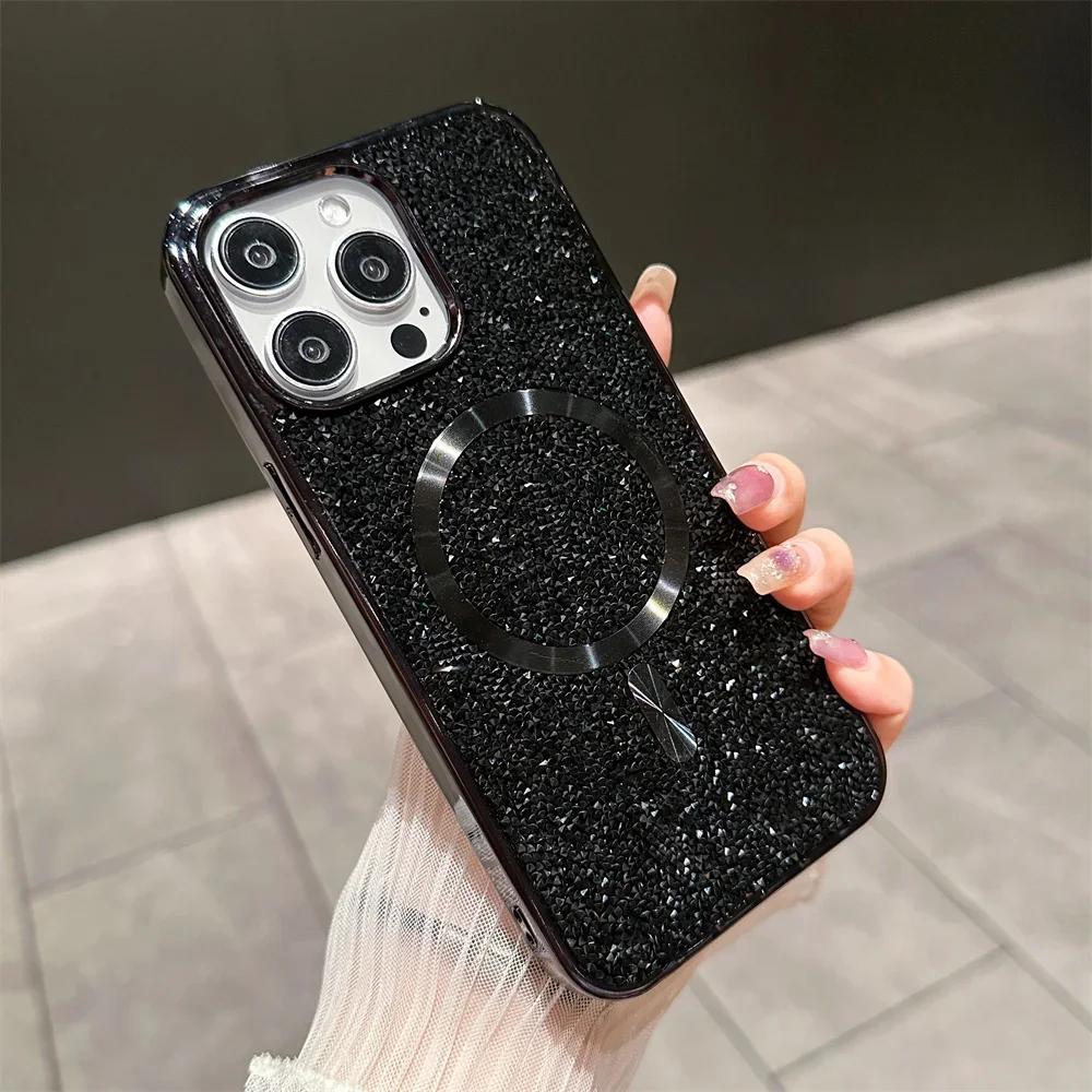 Luxusní třpytivý diamantový magnetický kryt na telefon pro IPhone 17 16 15 14 Plus 13 12 Pro Max pro Magsafe kryt pro bezdrátové nabíjení