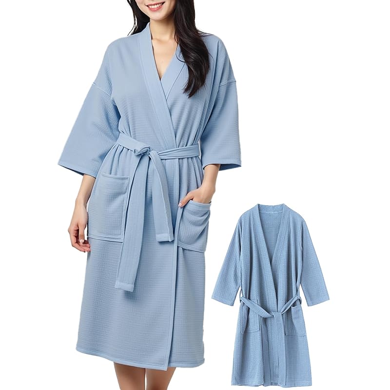 

[Gemma Plus] [Soft comfort x lightweight and quick drying] bathrobe ladies summer Thin waffle dough bath robe mom One surgery clothes to wear after