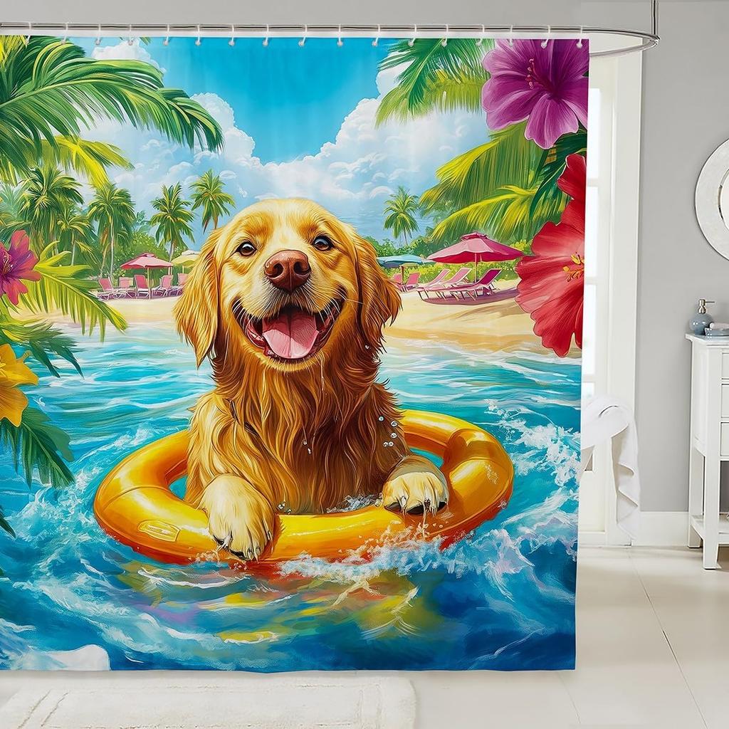 Cute Cats Shower Curtain for Kids Girls Teens Blue Floral Green Leaves Bathroom Accessories Home Garden Pets Animals Rustic Bath