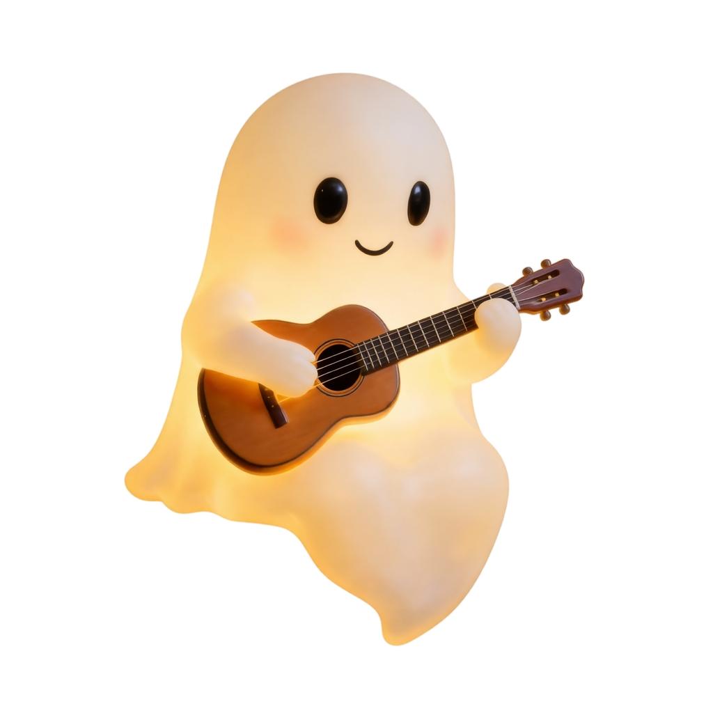 Halloween Ghost Guitar Reading Night Light Cute Ghost Book Lamp Gift Desktop Home Decor Ornament for Table Shelf Office