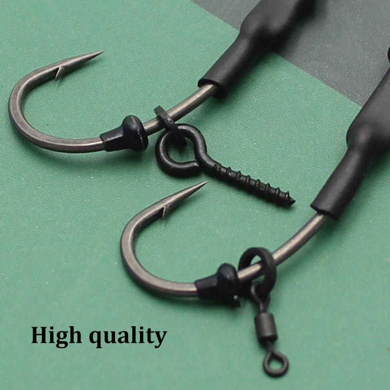 4pcs Ronnies Rigs With Bait Screw/Ring Swivel Strong Curve Shank Fishing Hook Ready Made Rig For Carp Fishing Accessories Tackle