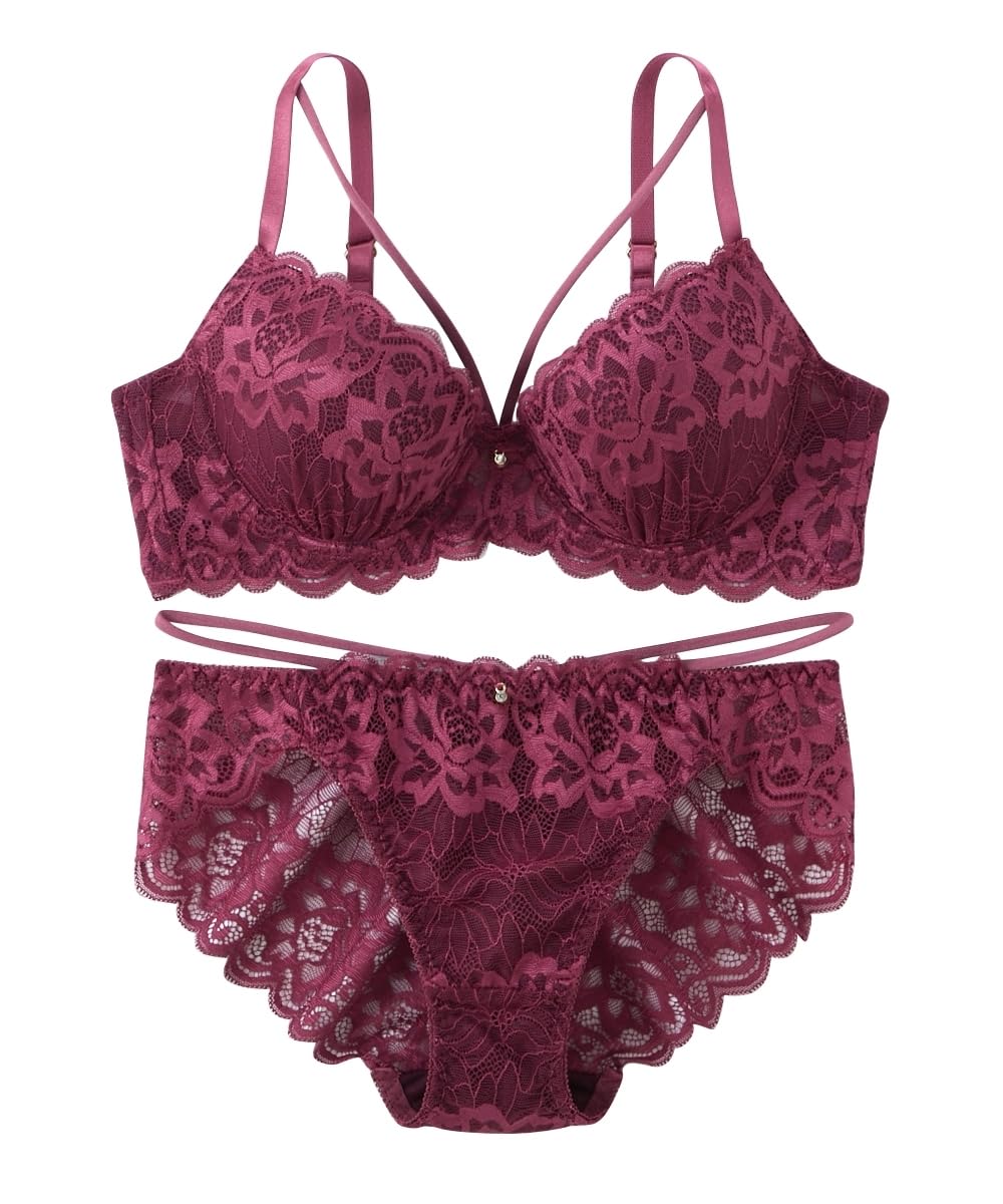 

Inner String Full Lace Bra and Shorts [Nissen] Women s Set, Lace, Set, Wine, H90/3L винный
