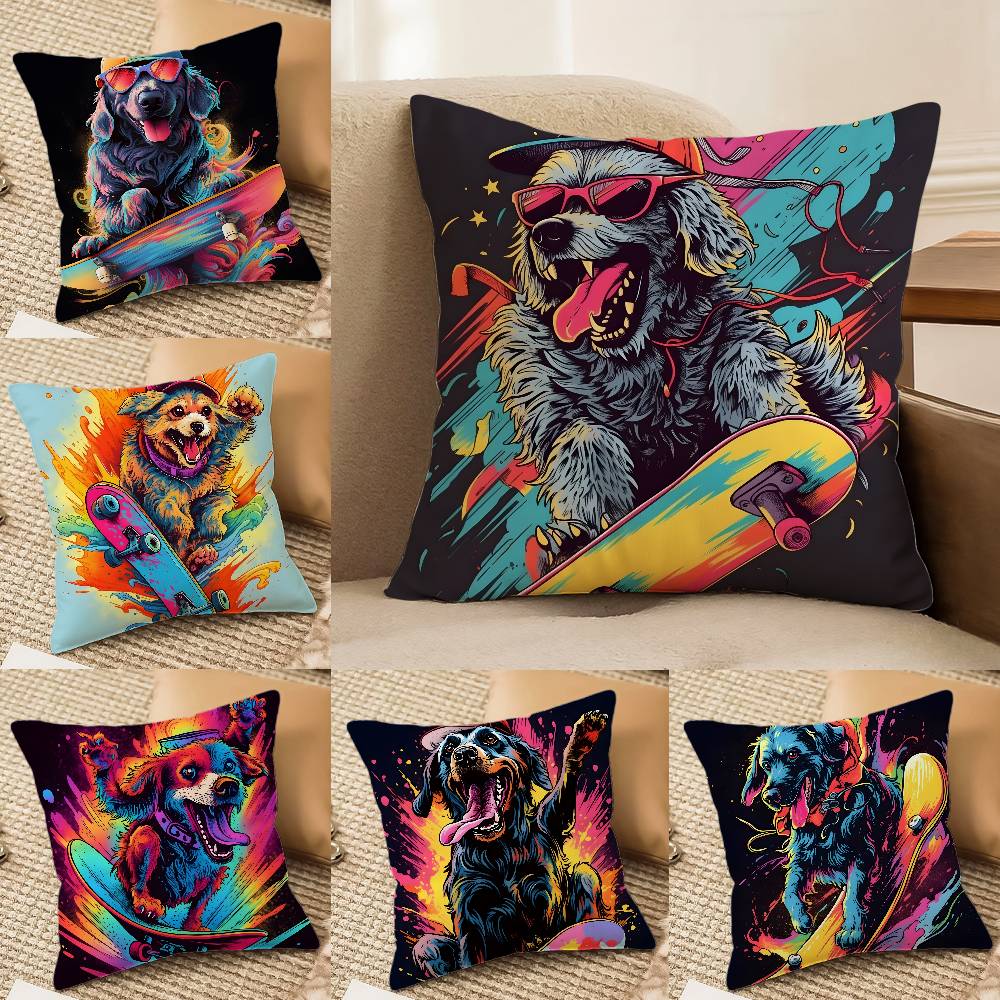Retro Style Trendy Artistic Dog Pattern Pillow Case Comfort Sofa Bed Silky Elegant Invisible Zipper Decorative Cushion Cover