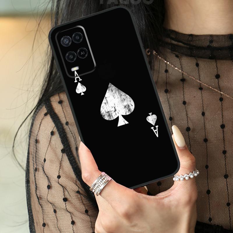 Ace of Spades Poker Case For Oppo A16 A76 A96 A17 A18 A60 A80 A40 A38 A58 A78 A98 A94 A74 A54 A15 A57 A77 A5 Pro