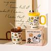Straw mug with lid High value cute animal ceramic cup Household water cup Couple coffee juice cup