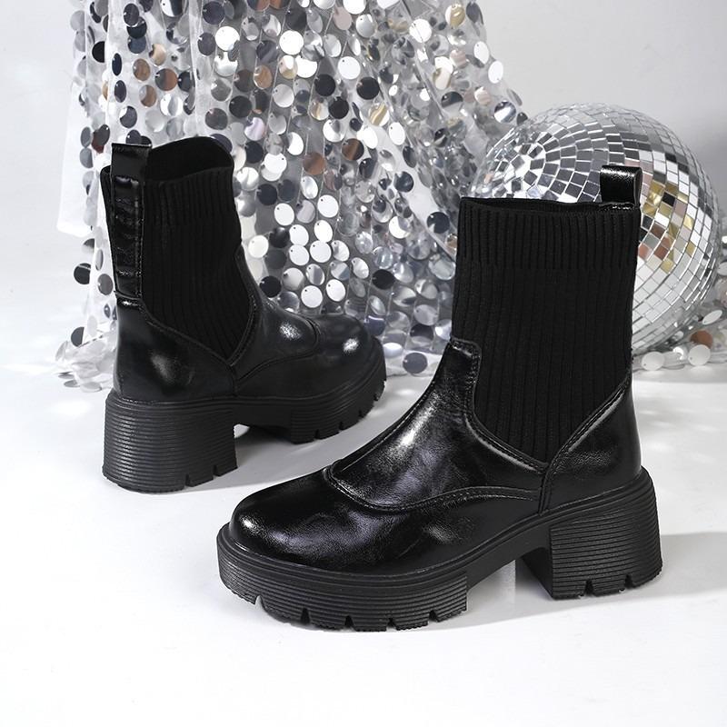 Splicing Wool Boots Short Mending Socks Boots Thick-soled Thick High-heeled Boots New Martin Boots 3-3 Boots