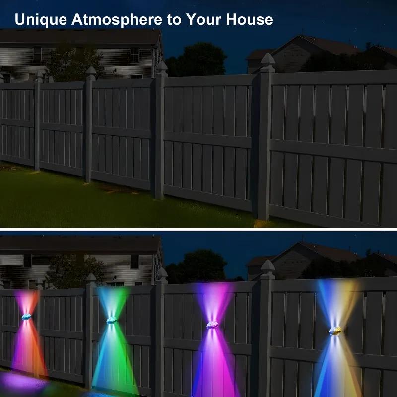 Multi Color Solar Fence Lights Outdoor Waterproof IP67 Upper and lower double header Down Lighting for Backyard
