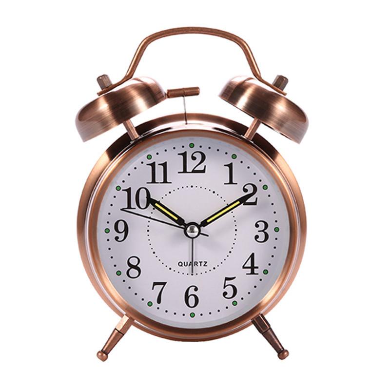 Home 4 Inch Retro Bell Clock Office Retro Creative Bell Alarm Clock Bedroom Jump Needle Type Metal Mute Luminous Alarm Clock