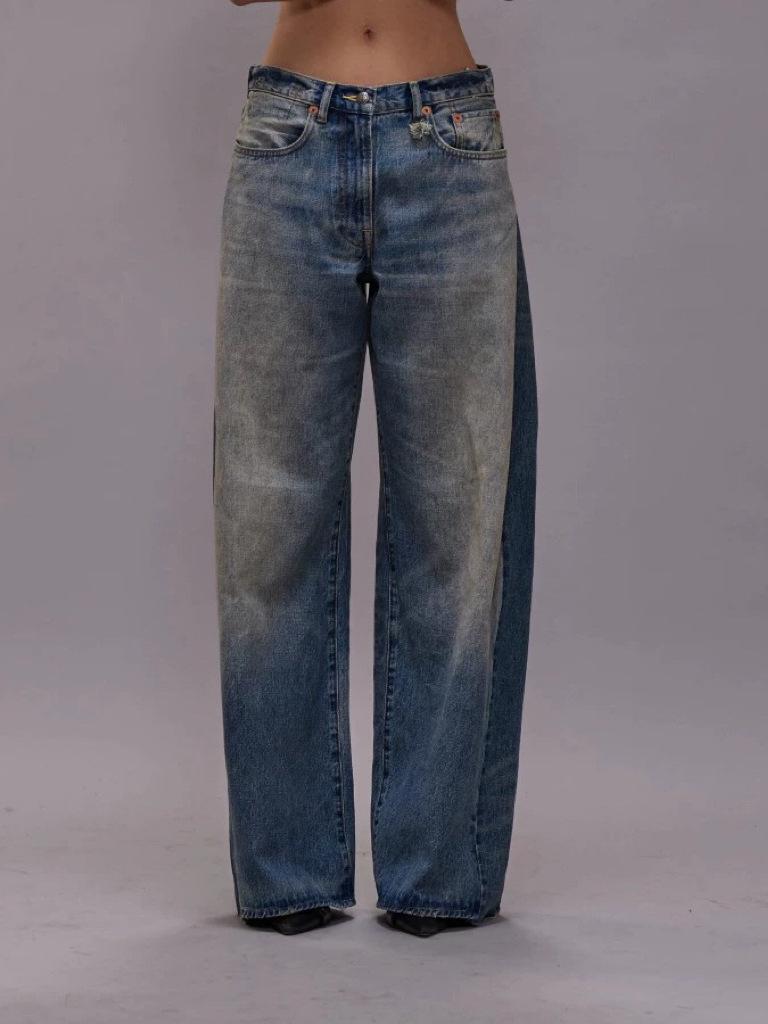 R.13 Autumn Retro Loose Wide-Leg Patchwork Denim Jeans
