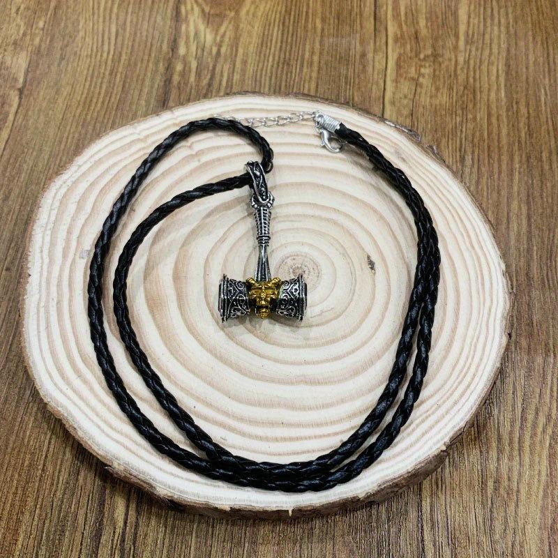 

Viking Style Skull Hammer Pendant Necklace Punk Amulet Jewelry