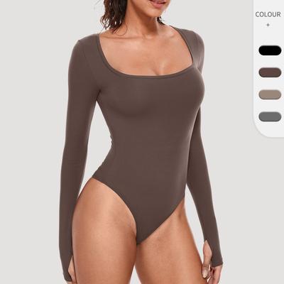 Womens Long Sleeve Yoga Bodysuit Seamless Fitness Workout Suit Pilates Training Stretchable Athletic One-Piece