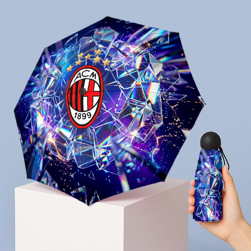 AC Milan Pattern Printed Mini 5 Folds 8 Ribs Compact Umbrella Windproof Waterproof Lightweight Portable Folding