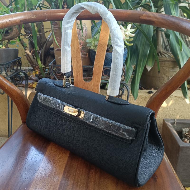 Mittelalterliche Horizontale Handheld-Tasche 35cm Neu Große Kapazität Pendler Ein Schulter Unterarmtasche Kopfschicht Togo Echtes Rindsleder