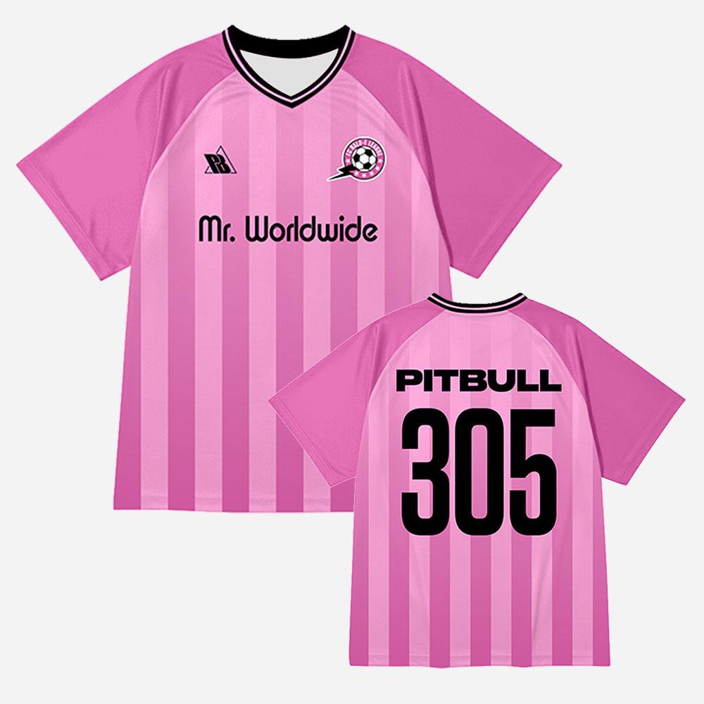 Pitbull Mr. Weltweit 305 Rosa Trikot Fußball T-Shirt Kurzarm Locker Sommer Unisex Streetwear Freizeit V-Ausschnitt Herren T-Shirt Druck L