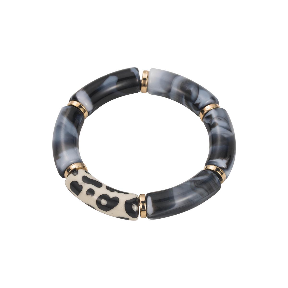 Ретро Мраморная Смола Геометрический Леопардовый Принт Эластичный Браслет чёрный