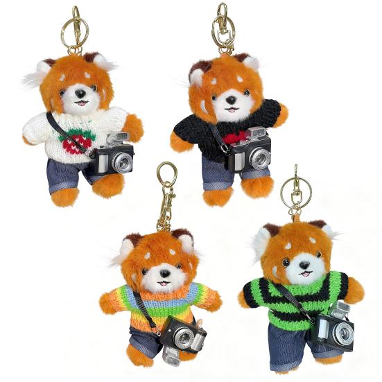 Cartoon Red Panda Plush Keychain Stuffed Red Panda Wearing Sweater Bag Charm with Mini Camera for Backpack Handbag Car Key Accessories