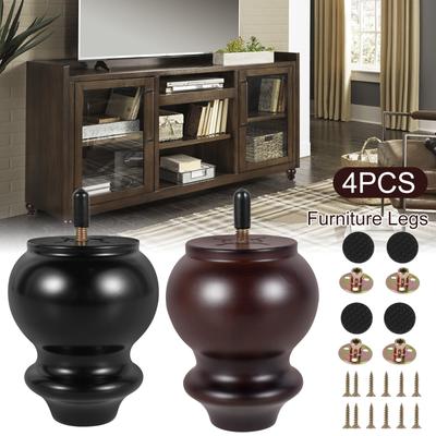 4Pcs Furniture Leg Set Solid Wood Sofa Legs Replacement Feet Fittings Height 4 Inch Coffee Table TV Cabinet Wooden Legs