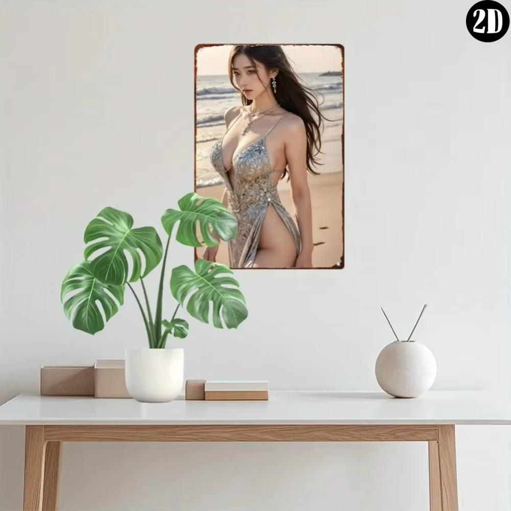 Anime Mädchen Metallblechschild Vintage Wanddekor 8x12 Zoll Retro Strand Wandkunst Geschenk