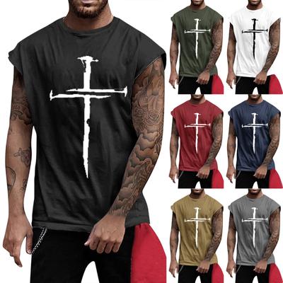 Summer Men's Solid Color Printed Sweat-absorbing Breathable Shoulder Expanding Sleeveless Vest