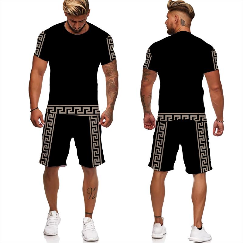 Luxury Vintage Stripe 3D Print Men's Tee/Shorts/Set Summer Casual T-Shirts Jogging Suit Fashion Male Outfits Streetwear Clothing