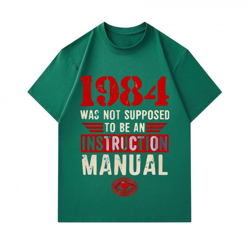 Men's 100% Cotton Crew Neck Short Sleeve T-Shirt, 1984 Not An Instruction Manual Novel Graphic Casual Comfortable Tee for Daily Wear