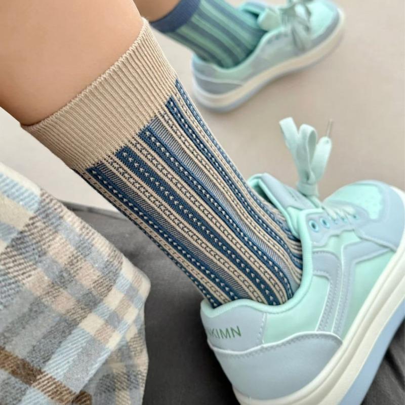 

Women s Trendy Socks, Women s Mid-calf, Retro Double-needle Double-path, Autumn and Winter Thickened Long Calf 1 pair бежевый