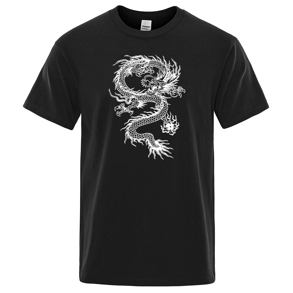 Chinese Style White Dragon Men Tshirts Fashion Breathable T Shirts Loose Cotton Tee Clothing High Quality Brand Male T-Shirt
