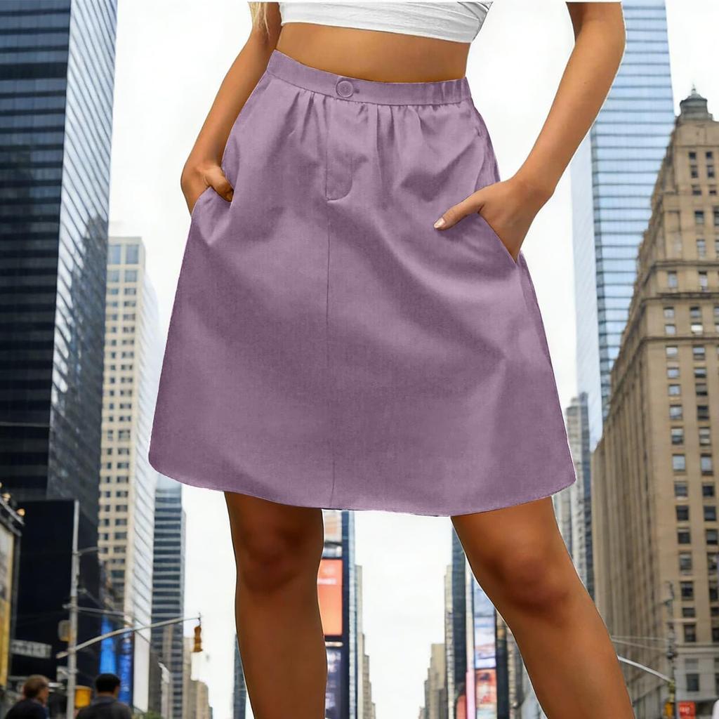 Women's Casual Loose-Fit Elastic Waistband A-Line Skirt